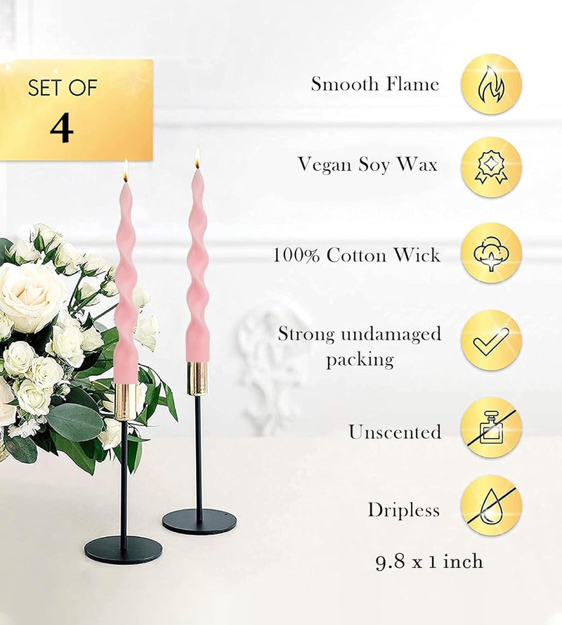 LPUSA 9.8" Pink Tall Taper Candle Sticks Dripless Taper Candle Handmade from Vegan Soy Wax for Holiday Wedding Party Home Dinner Decoration Party and Any Occasion,Set of 4(Pink) - Image 4